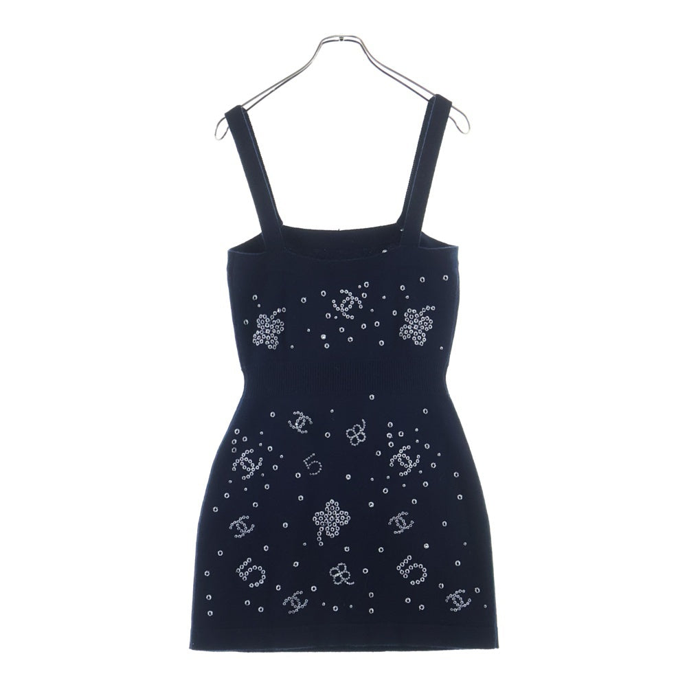 CHANEL(シャネル) 花柄 刺繍 カシミアニットワンピース ネイビー ビスチェ レディース P74642 K10710