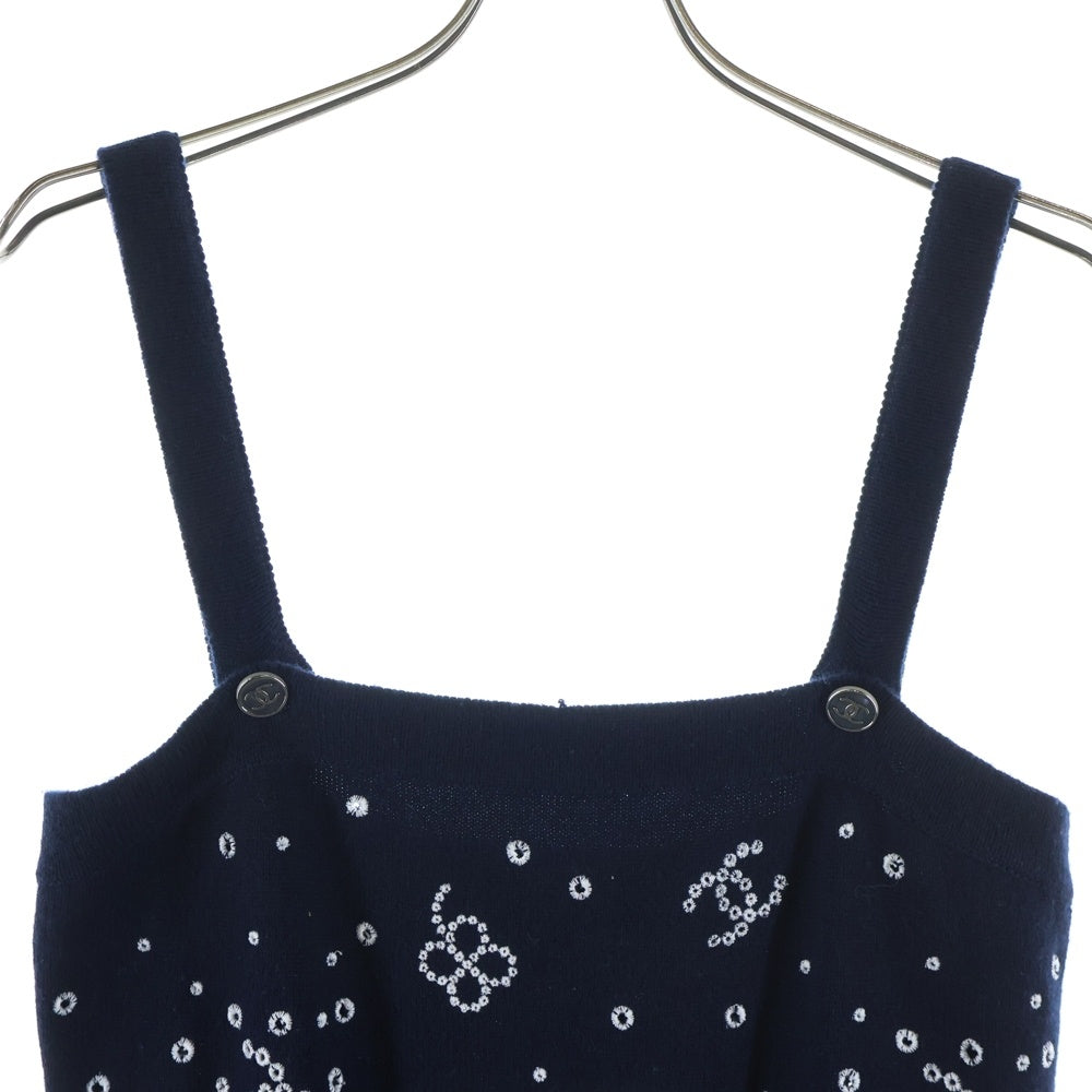 CHANEL(シャネル) 花柄 刺繍 カシミアニットワンピース ネイビー ビスチェ レディース P74642 K10710