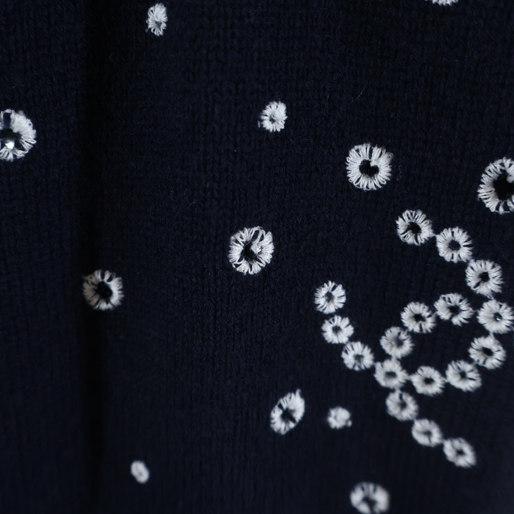 CHANEL(シャネル) 花柄 刺繍 カシミアニットワンピース ネイビー ビスチェ レディース P74642 K10710