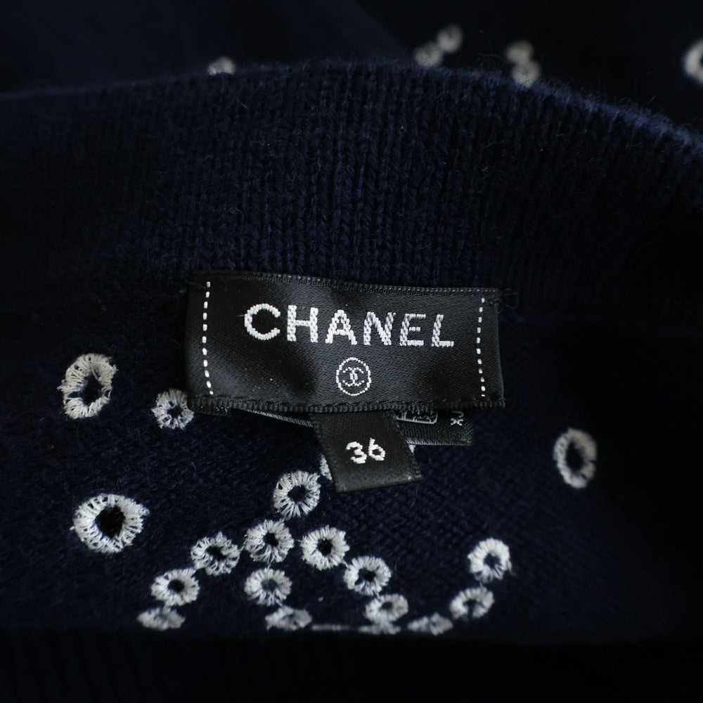 CHANEL(シャネル) 花柄 刺繍 カシミアニットワンピース ネイビー ビスチェ レディース P74642 K10710
