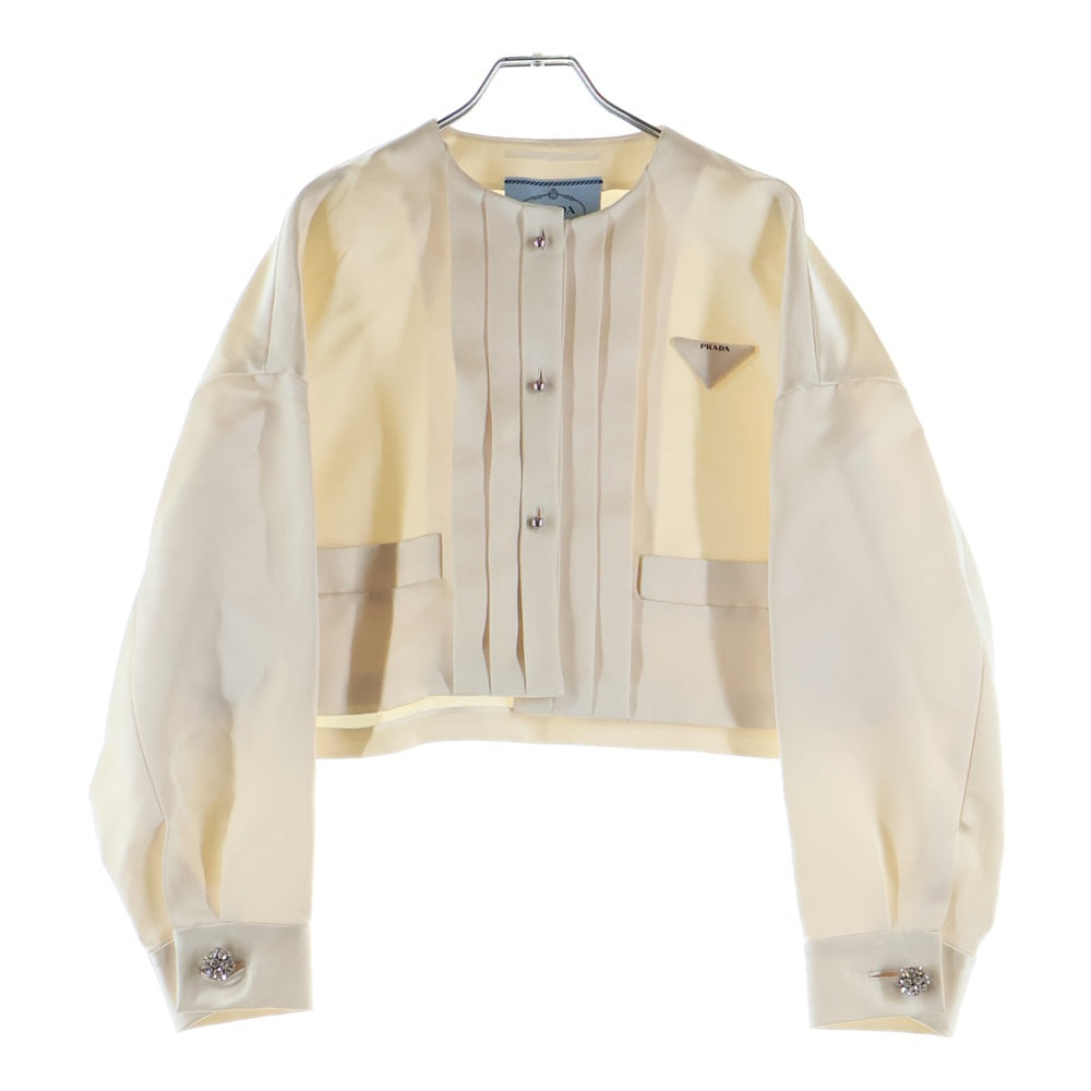 PRADA(プラダ) シルクショート丈 ノーカラーボンバージャケット アイボリー レディース P516N S231