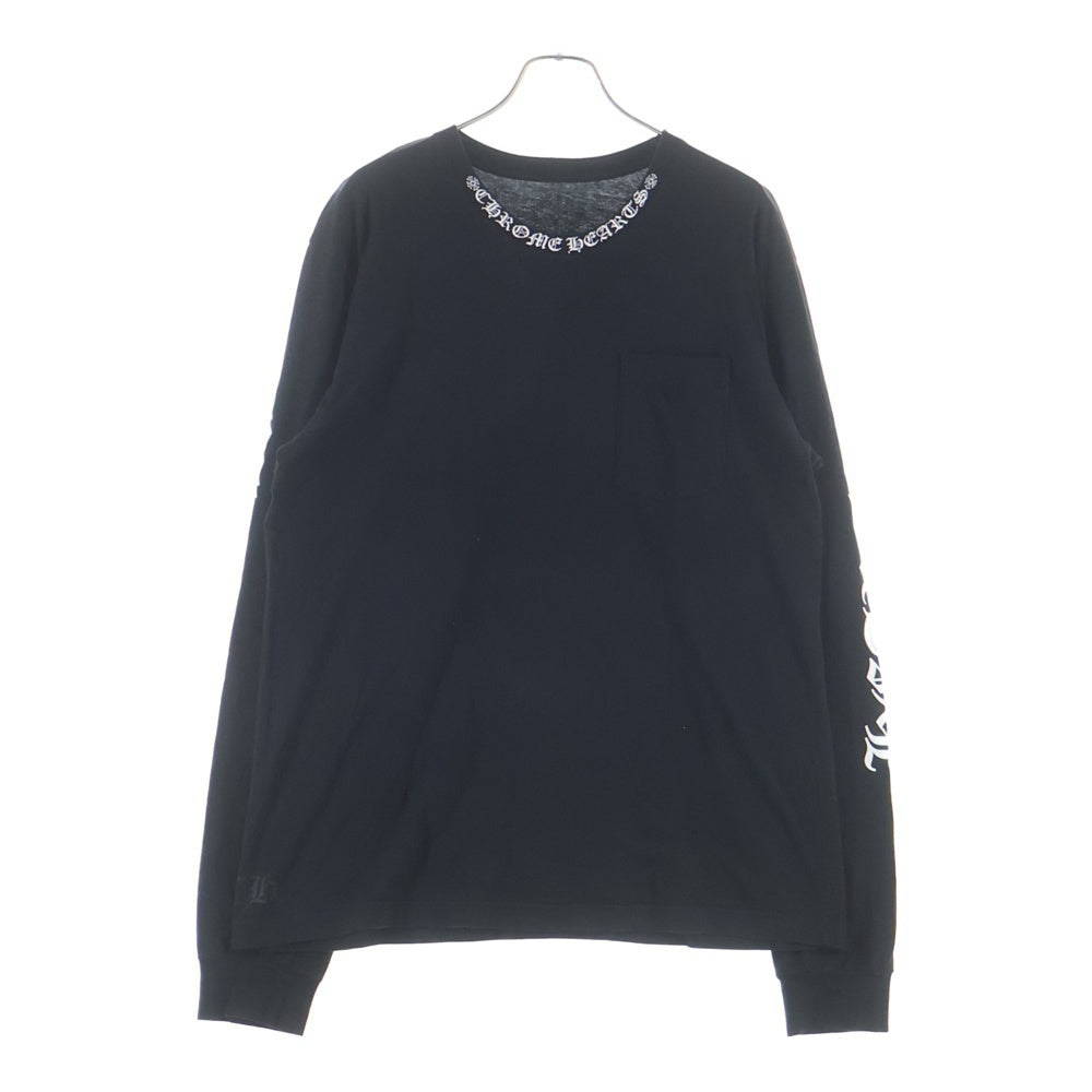 CHROME HEARTS(クロムハーツ) Neck Logo LS TEE ネックロゴプリント アームロゴ クルーネックロングスリーブTシャツカットソー ロンT ブラック