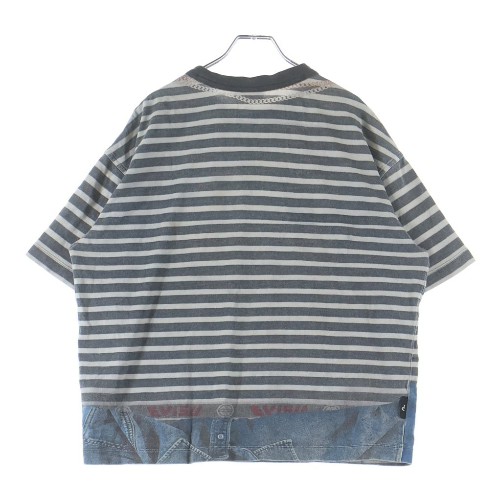 EVISU(エビス) トロンプルイユ ルーズフィットストライプTシャツ 半袖Tシャツ カットソー ブラック/ホワイト 2EAHTM4TS8056LFCT