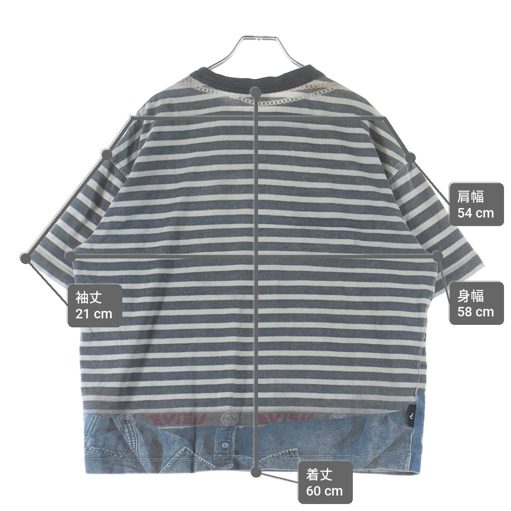 EVISU(エビス) トロンプルイユ ルーズフィットストライプTシャツ 半袖Tシャツ カットソー ブラック/ホワイト 2EAHTM4TS8056LFCT