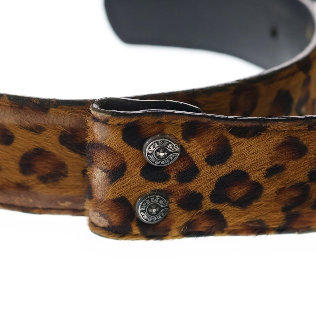 CHROME HEARTS(クロムハーツ) 1.5 STRAP 1.5inch レオパード柄 スクロールレーベルリベッツ レザーベルト ブラウン/ブラック
