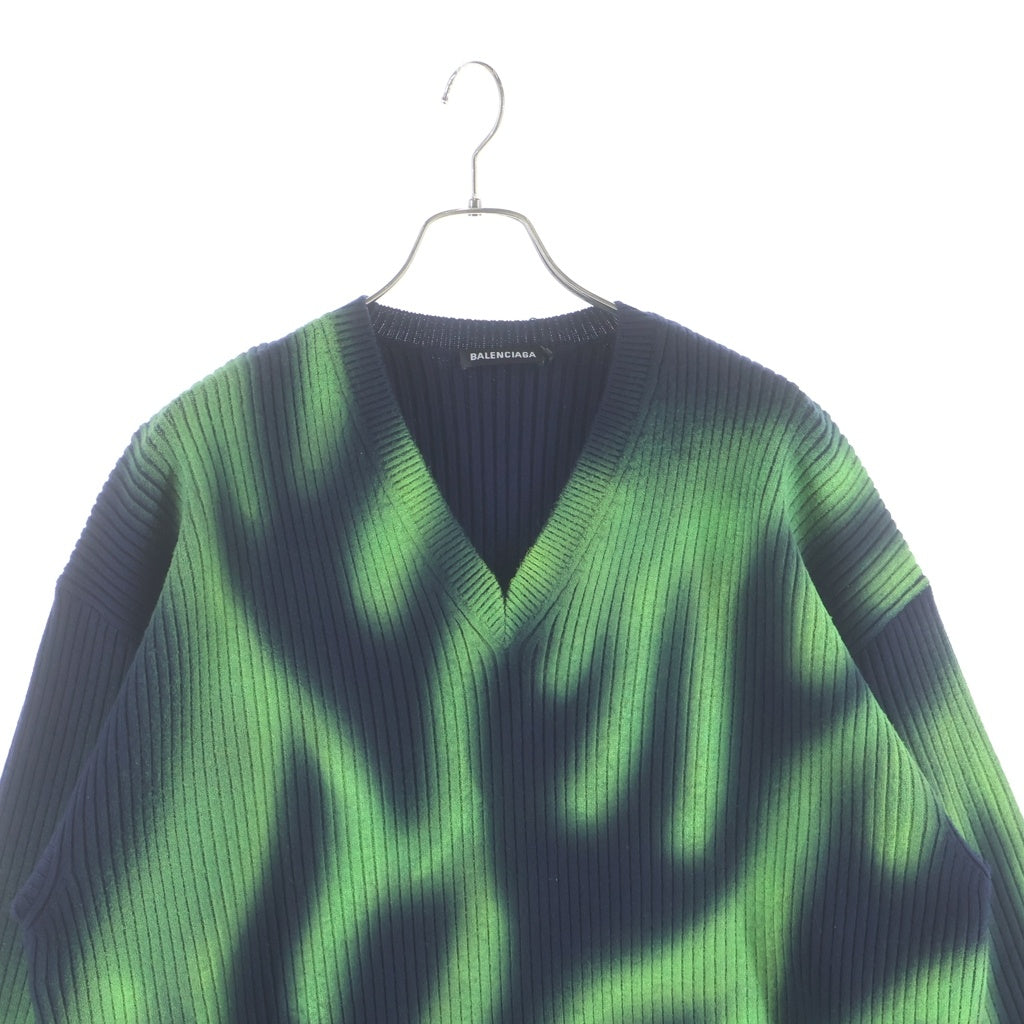 BALENCIAGA(バレンシアガ) 20SS GREEN FLAME WOOL KNIT 599685 T1555 グリーンフレイム Vネック長袖ニットセーター ダークネイビー