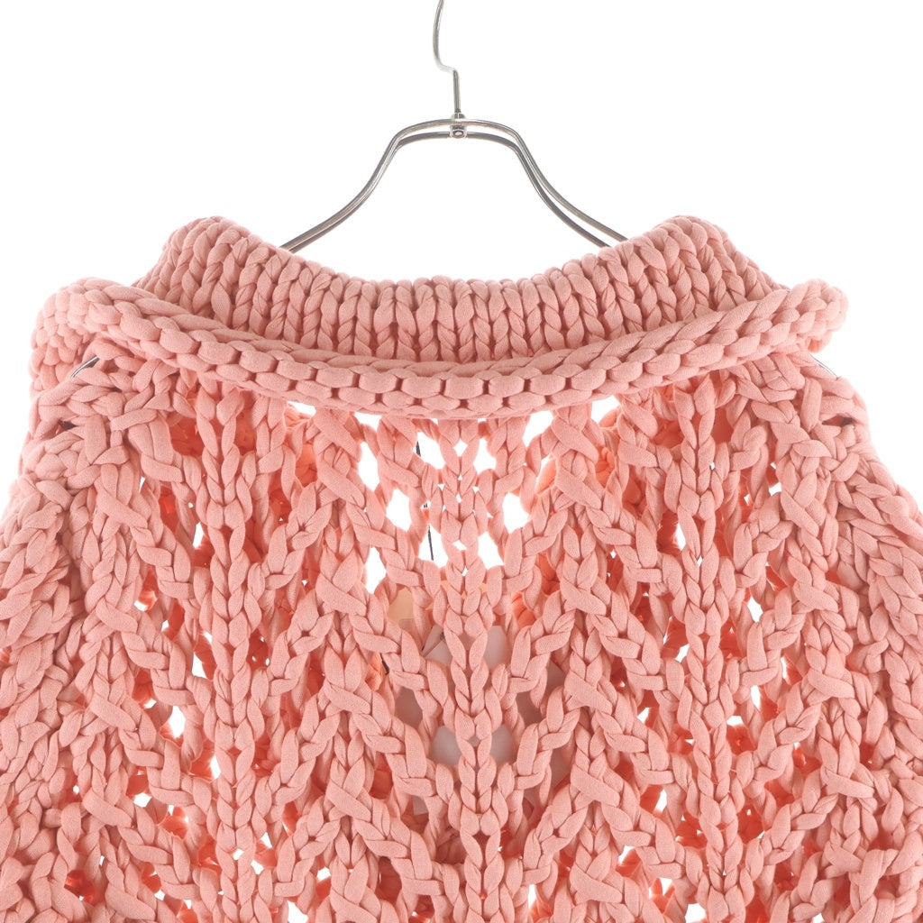 BOTTEGA VENETA(ボッテガヴェネタ) JUMBO CHEVRON HANDKNIT SS 655226 V0RE0 ニットVネック半袖 ライトピンク