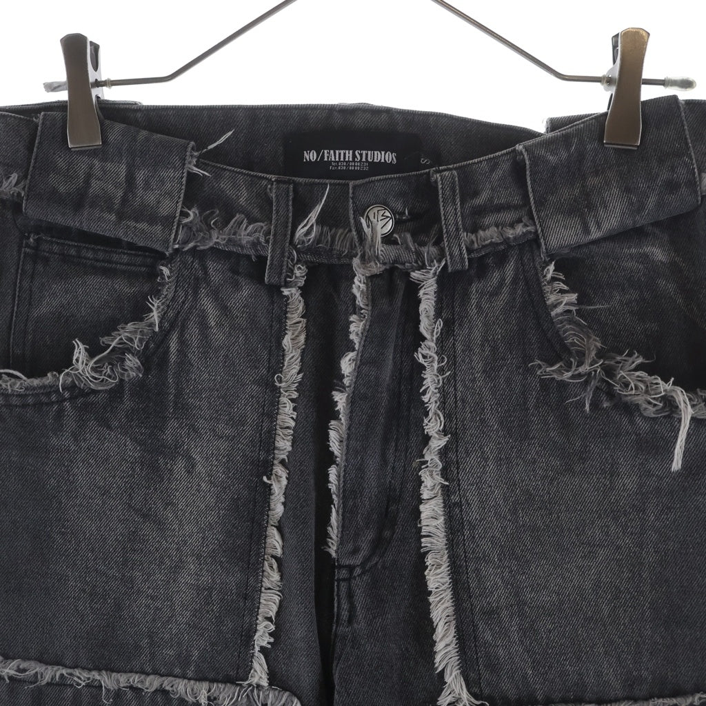 NO/FAITH STUDIOS(ノーフェイスストゥディオス) FLARED DENIM カットオフ ダメージ加工 ジップフライフレアデニムパンツ ブラック