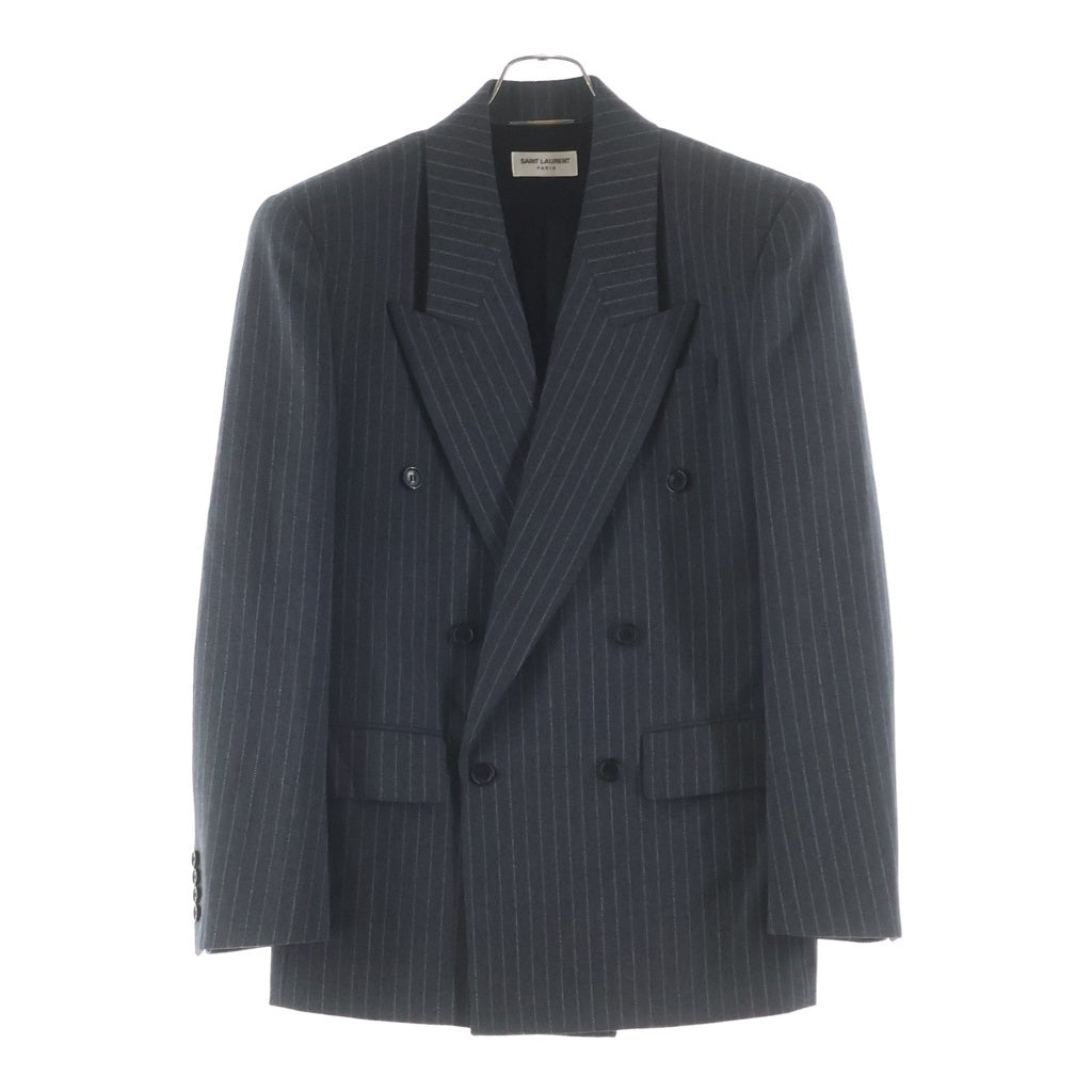 SAINT LAURENT PARIS(サンローランパリ) ストライプ柄 ピークドラペル ストライプ ショルダーパット入り ウールダブルジャケット 786846 Y5H37