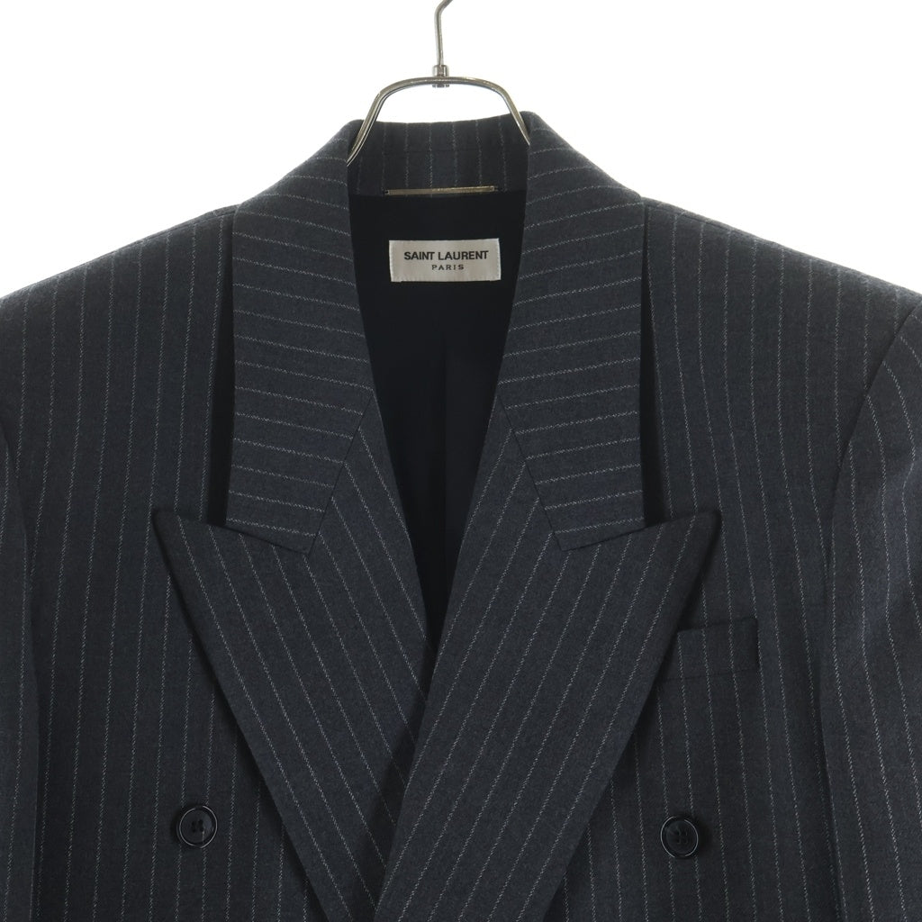 SAINT LAURENT PARIS(サンローランパリ) ストライプ柄 ピークドラペル ストライプ ショルダーパット入り ウールダブルジャケット 786846 Y5H37