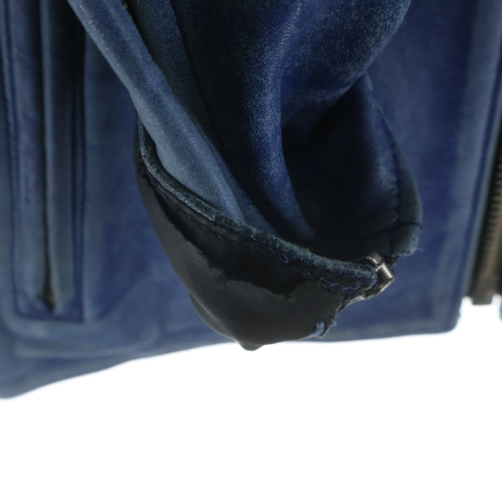 BLACK MEANS(ブラックミーンズ) × LABRAT Leather Jacket ラブレット シングルライダース レザージャケット ダメージ加工 シープスキン ブルー