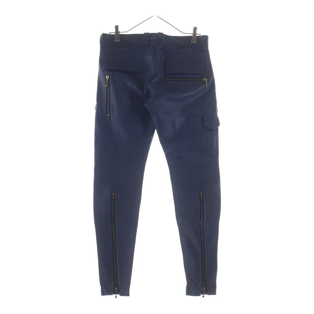 BLACK MEANS(ブラックミーンズ) Leather Pants カウレザー ゴールドジップデザイン パンツ ブルー