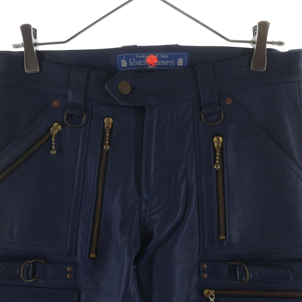 BLACK MEANS(ブラックミーンズ) Leather Pants カウレザー ゴールドジップデザイン パンツ ブルー