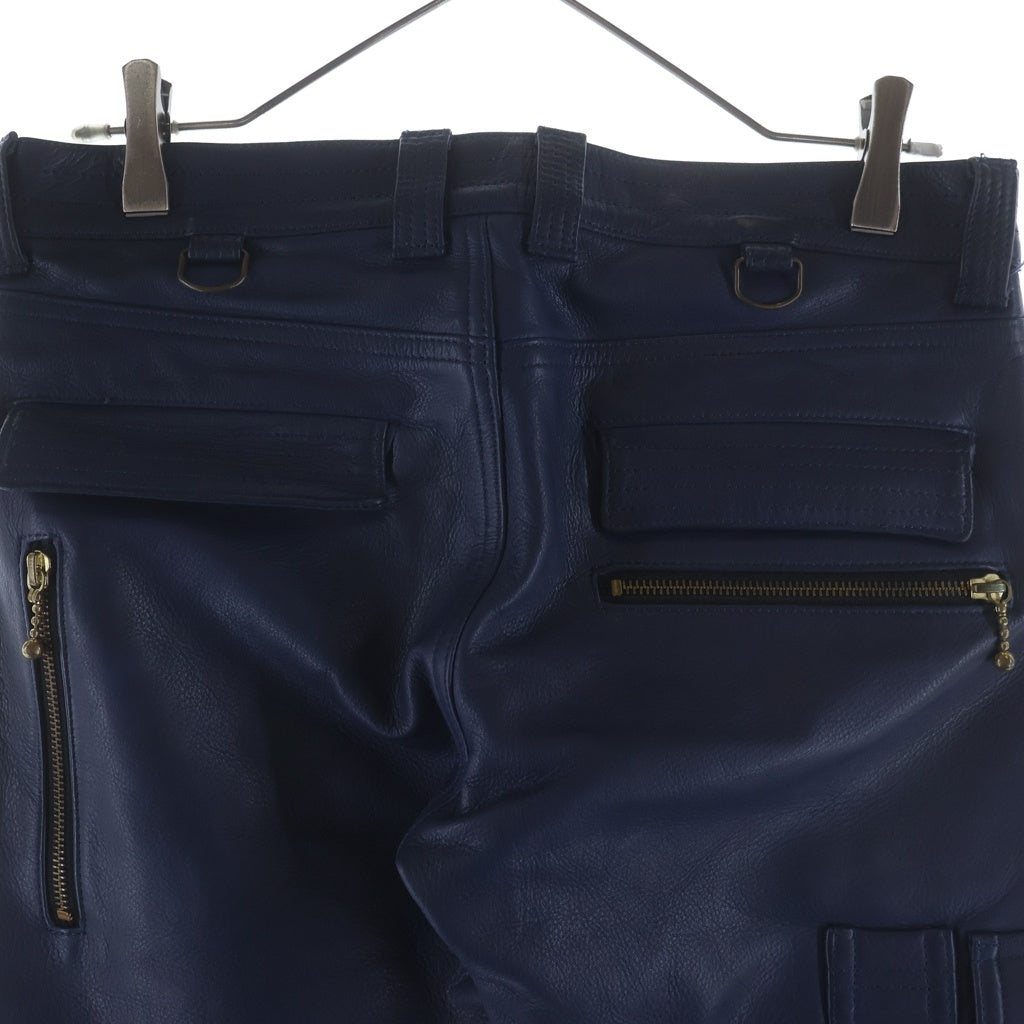 BLACK MEANS(ブラックミーンズ) Leather Pants カウレザー ゴールドジップデザイン パンツ ブルー