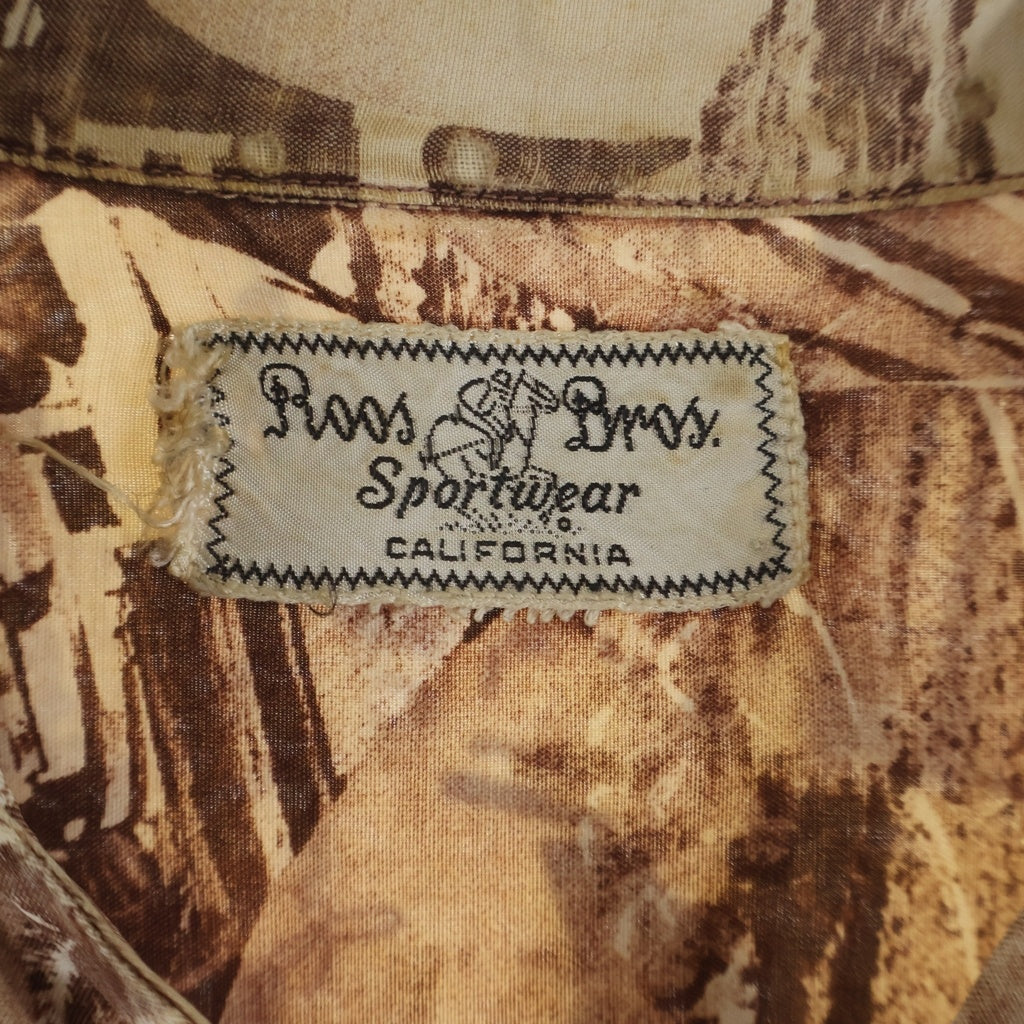 VINTAGE(ヴィンテージ) 50s ROOS BROS Picture Hawaiian Shirt ハワイアンシャツ 半袖シャツ アロハシャツ ピクチャー柄 フォトグラフ ブラウン系