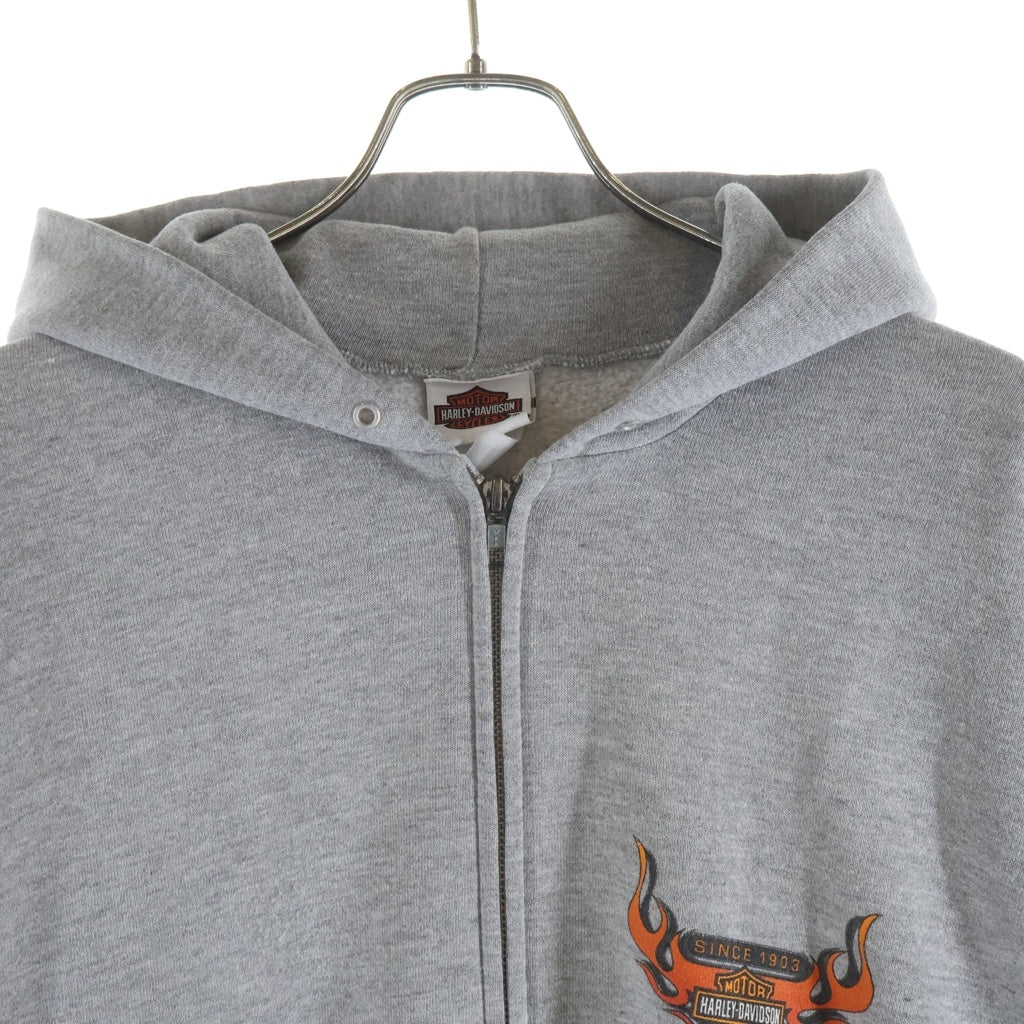 HARLEY DAVIDSON(ハーレーダビッドソン) 00s FLAMES ZIPUP HOODIE 袖フレイム ジップアップパーカー フーディー グレー