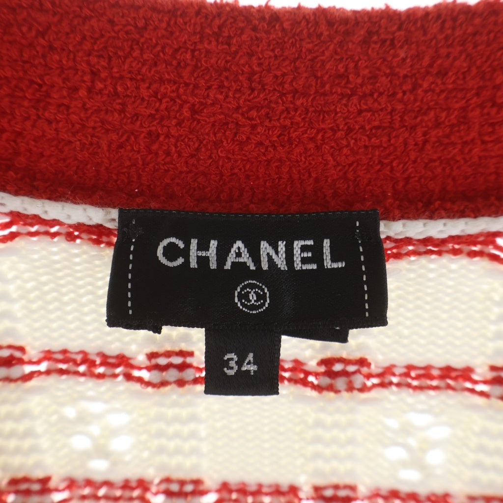 CHANEL(シャネル) 23SS ラインストーン ビジューボタン 長袖ニットカーディガン P74152 ホワイト/レッド レディース