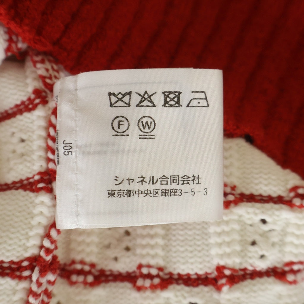 CHANEL(シャネル) 23SS ラインストーン ビジューボタン 長袖ニットカーディガン P74152 ホワイト/レッド レディース