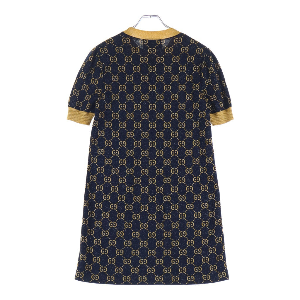 GUCCI(グッチ) GG総柄 ラメジャカード オールインワン半袖ワンピース 692707 XKB54 ネイビー/イエロー レディース