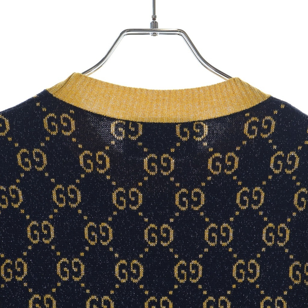 GUCCI(グッチ) GG総柄 ラメジャカード オールインワン半袖ワンピース 692707 XKB54 ネイビー/イエロー レディース