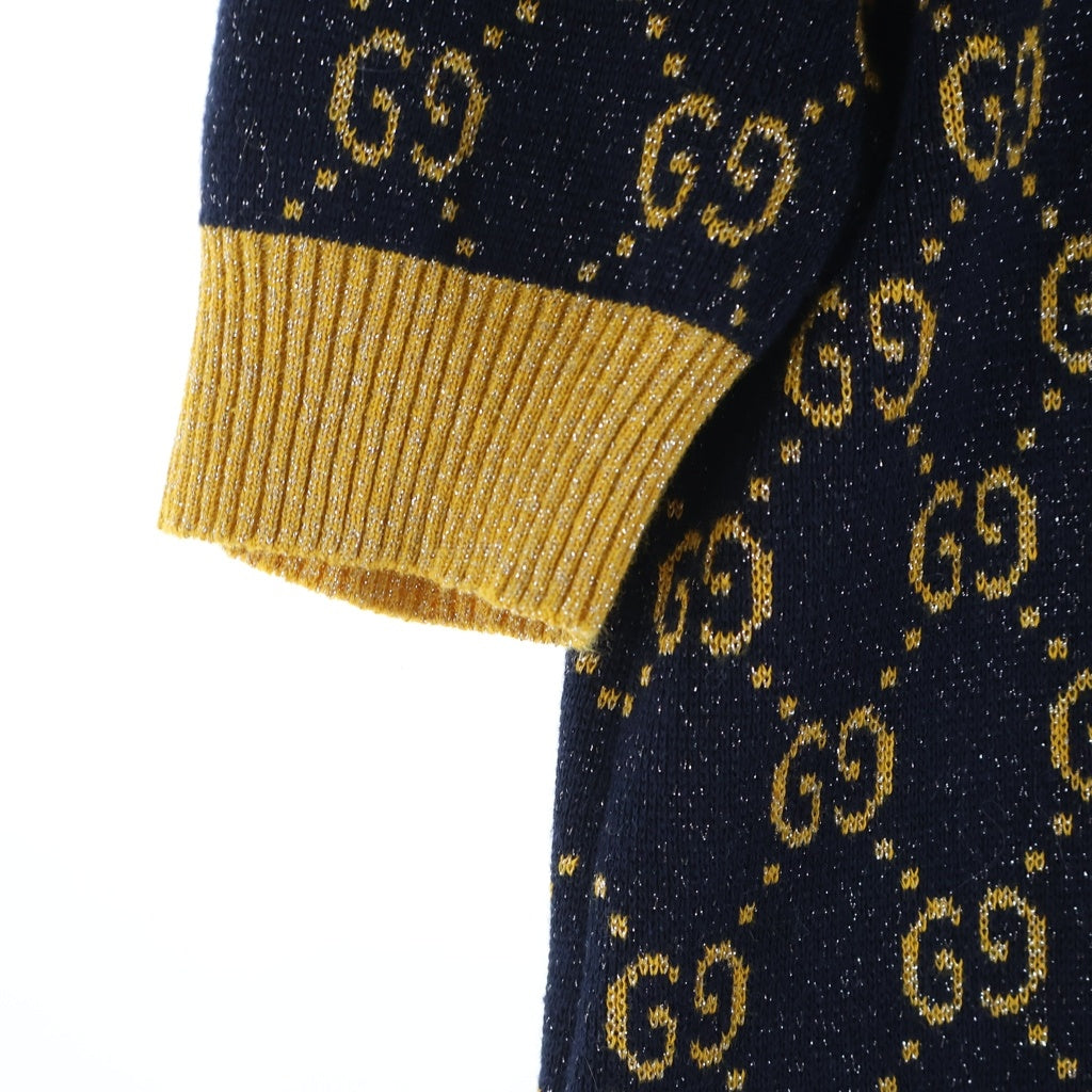 GUCCI(グッチ) GG総柄 ラメジャカード オールインワン半袖ワンピース 692707 XKB54 ネイビー/イエロー レディース