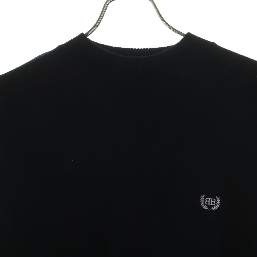 BALENCIAGA(バレンシアガ) Garde-Robe Logo Knit 818987 T1714 ロゴ刺繍 クルーネック長袖ニットセーター ブラック