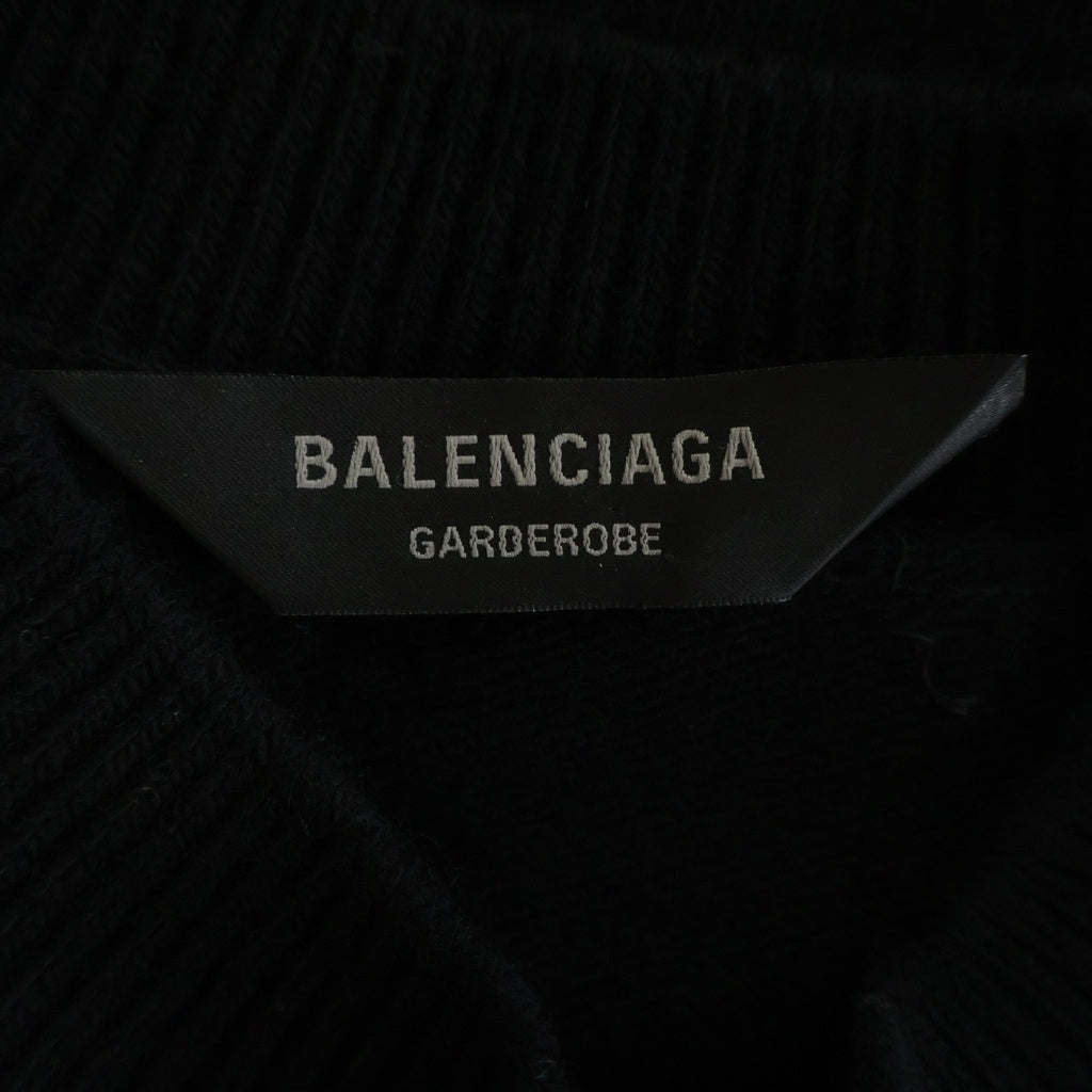 BALENCIAGA(バレンシアガ) Garde-Robe Logo Knit 818987 T1714 ロゴ刺繍 クルーネック長袖ニットセーター ブラック