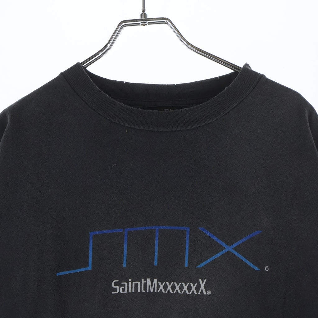SAINT MICHAEL(セントマイケル) 24SS SS TEE SM6 BLACK ヴィンテージ加工 プリント半袖Tシャツ カットソー プレステ グレー SM-YS8-0000-003