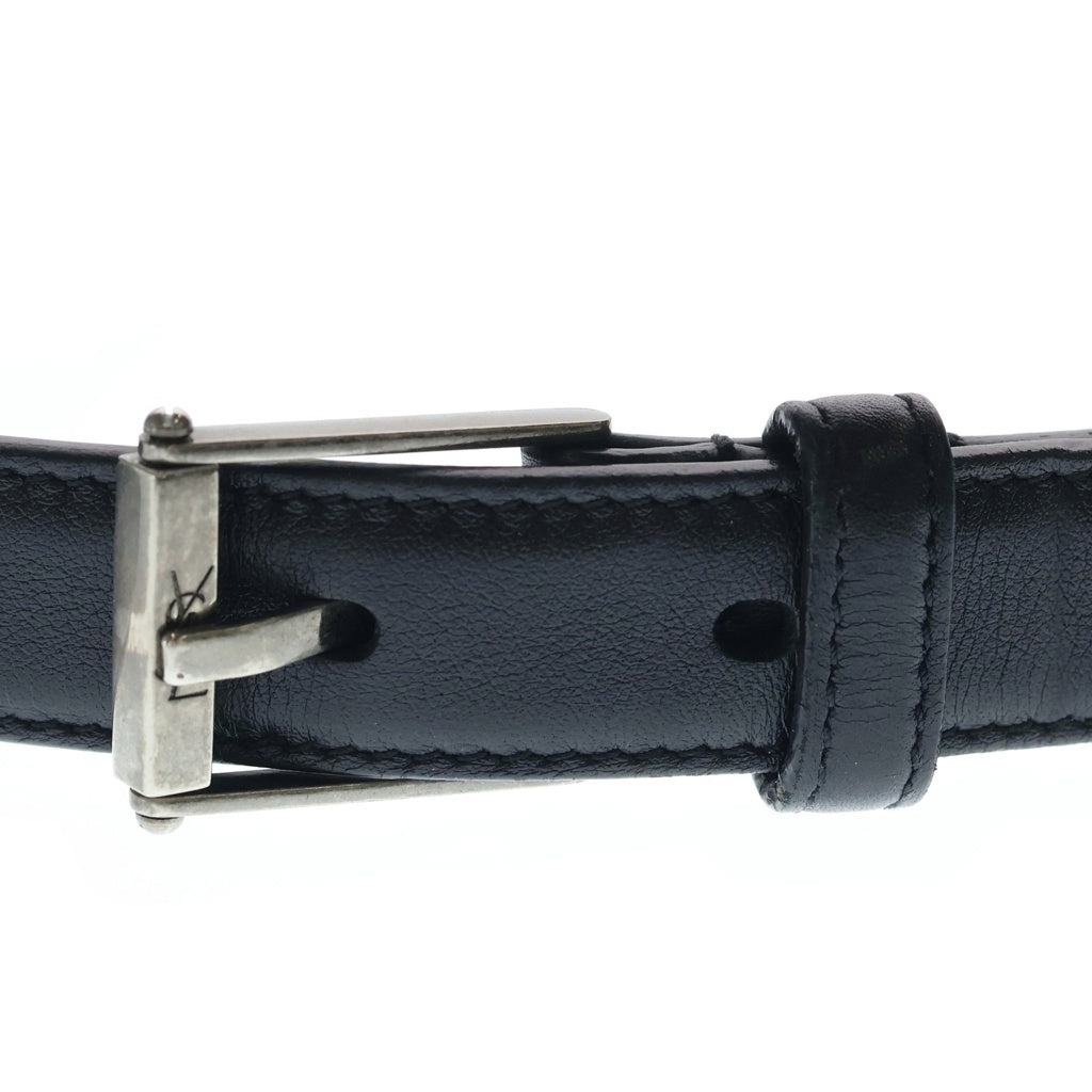 SAINT LAURENT PARIS(サンローランパリ) スクエアバックル ロゴ刻印 ブラックレザーベルト 479388