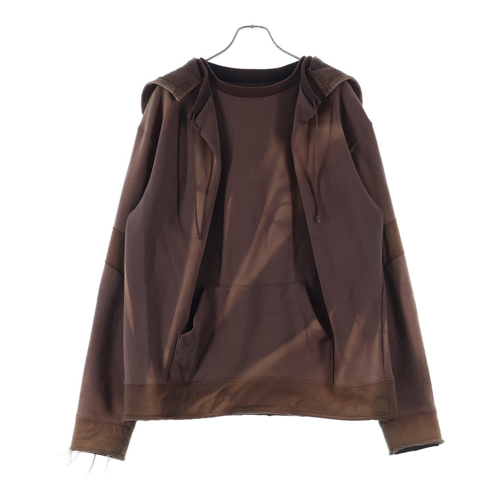 JIYONGKIM(ジヨンキム) 23SS Sun breach hoodie JK23SST004 総柄 サンブリーチ レイヤードプルオーバーフーディー パーカー ブラウン
