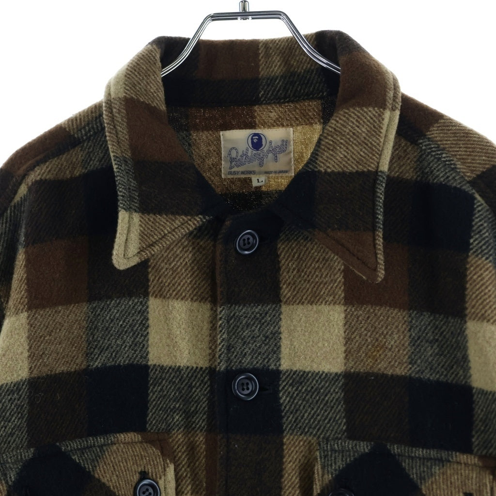 A BATHING APE(アベイシングエイプ) 90s Archive 初期 BUSY WORKS ウール チェックシャツ 長袖シャツ ブラウン