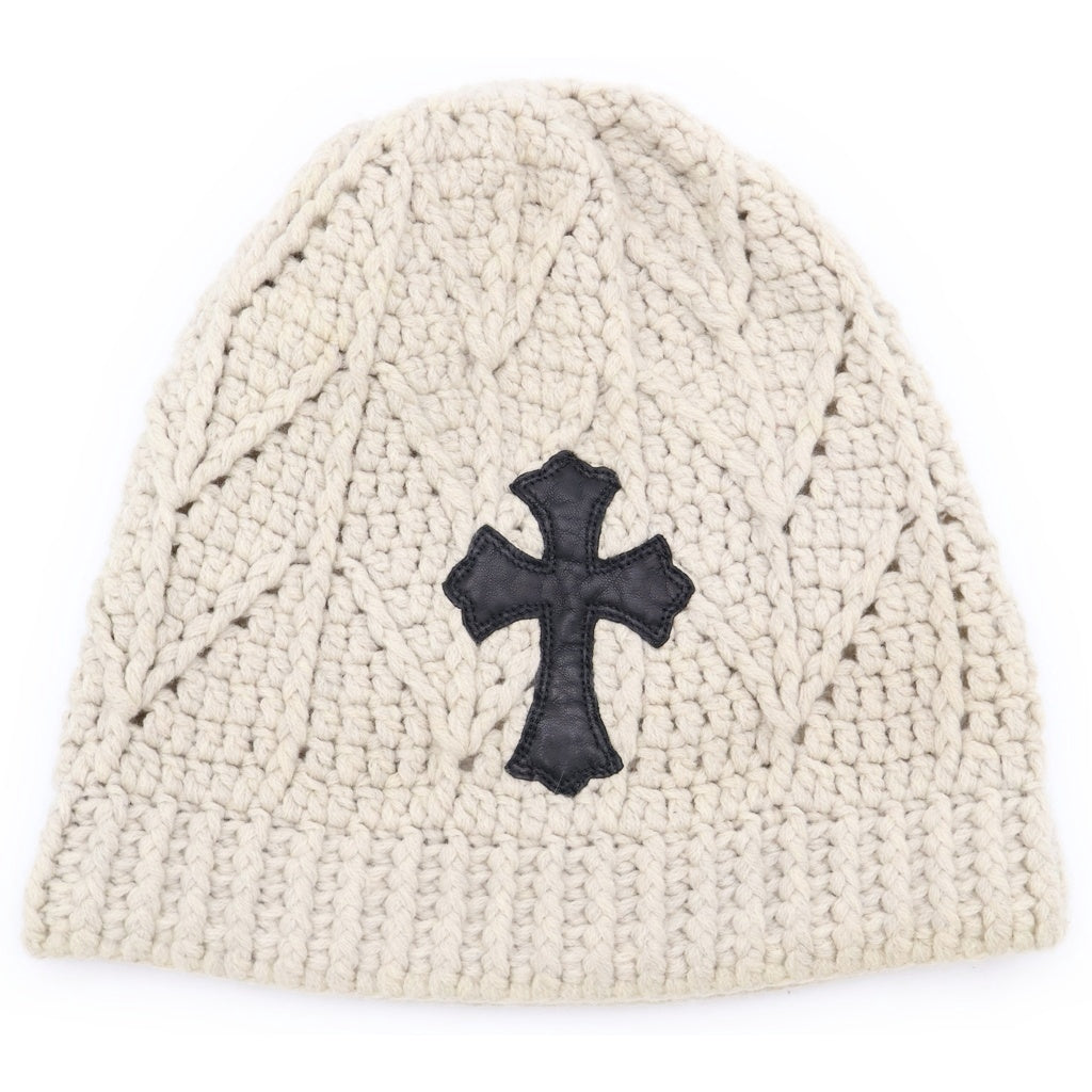 CHROME HEARTS クロムハーツ クロスパッチ付き カシミヤ ビーニー ニット帽 アイボリー CHROME HEARTS(クロムハーツ) クロスパッチ付き カシミヤ ビーニー