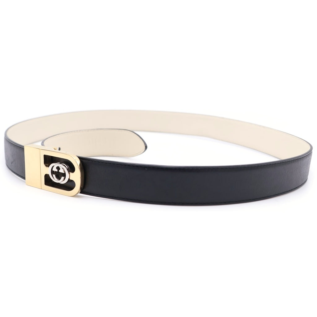 GUCCI(グッチ) インターロッキングG ブラック/ゴールド レザーベルト 547734