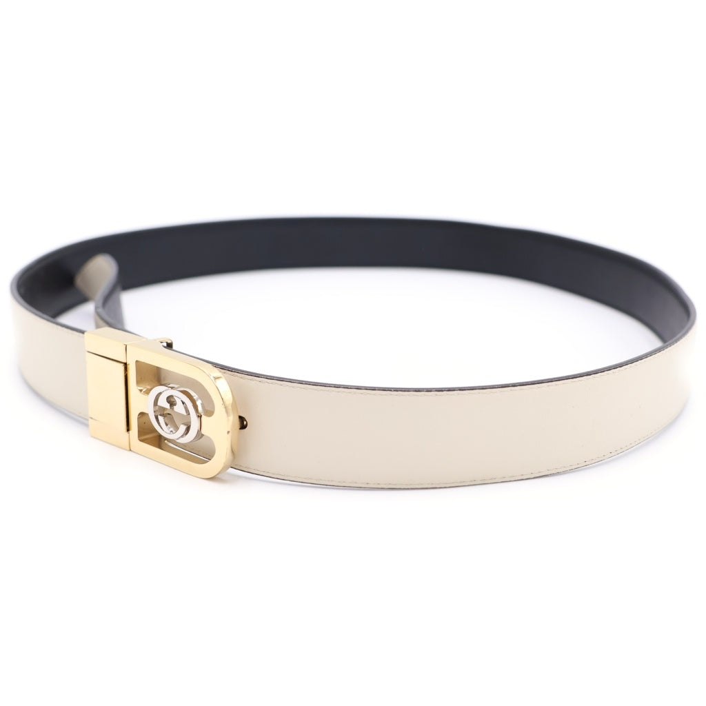 GUCCI(グッチ) インターロッキングG ブラック/ゴールド レザーベルト 547734