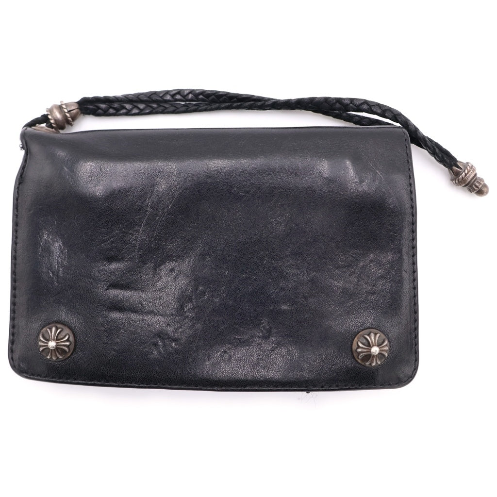 CHROME HEARTS(クロムハーツ) 2ZIP STRAP 2ジップストラップ ストラップ付クロスボールボタン レザーウォレット 財布 ブラック