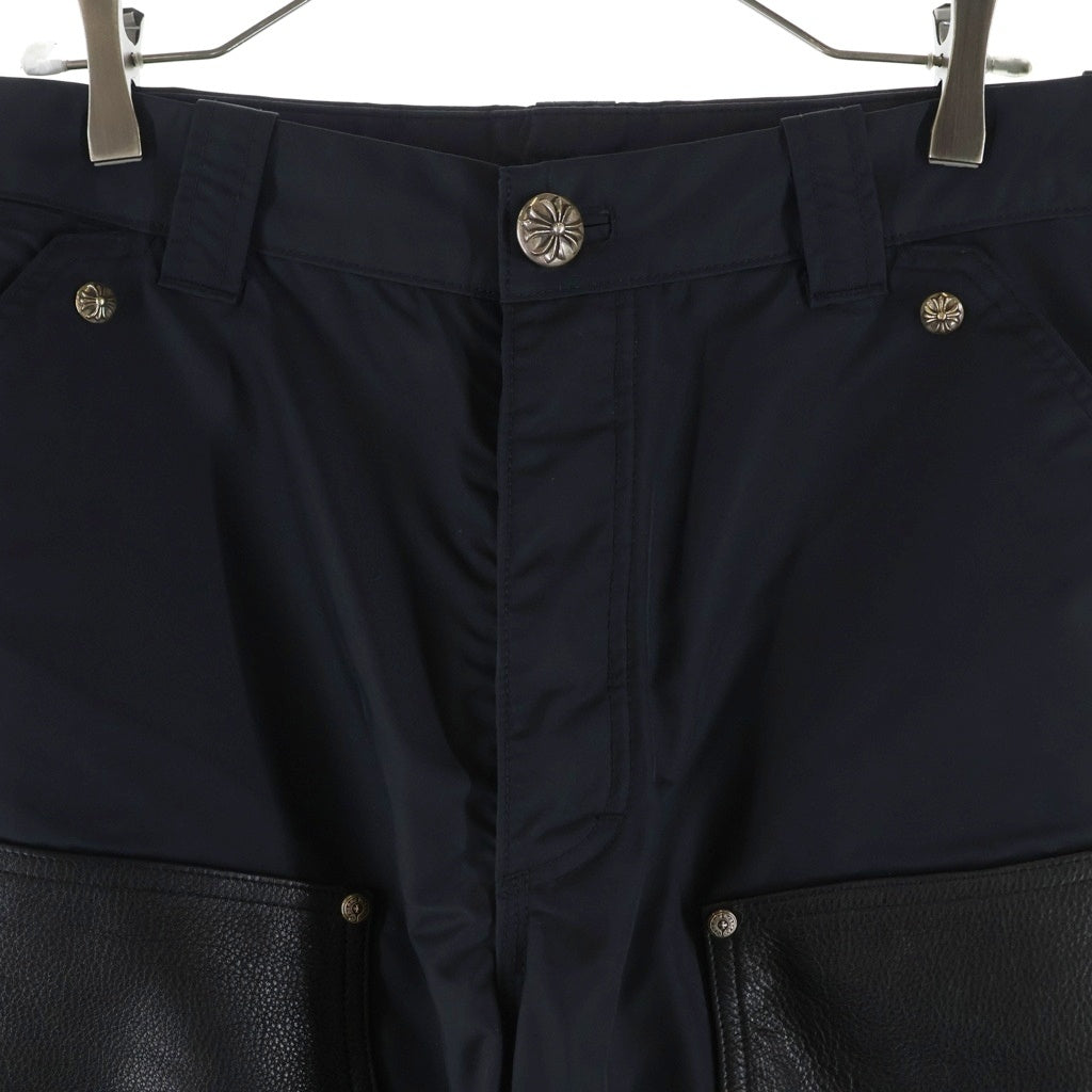 CHROME HEARTS(クロムハーツ) CARPENTER DOUBLE KNEE クロスパッチ付きレザー切替ナイロンカーペンターロングパンツ