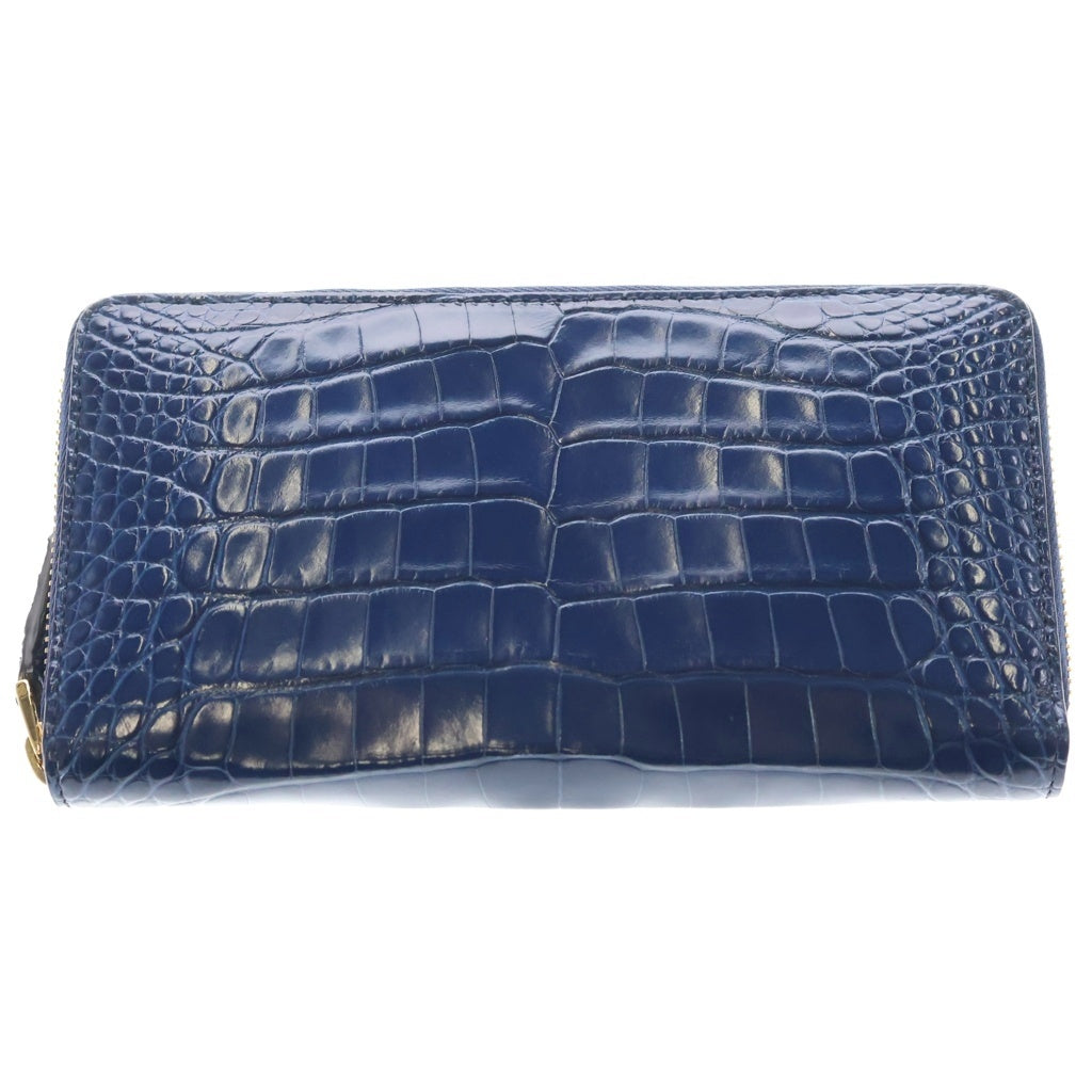 GUCCI(グッチ) CROCODILE ZIP WALLET クロコダイル 長財布 ジップウォレット ダークネイビー レザー レディース