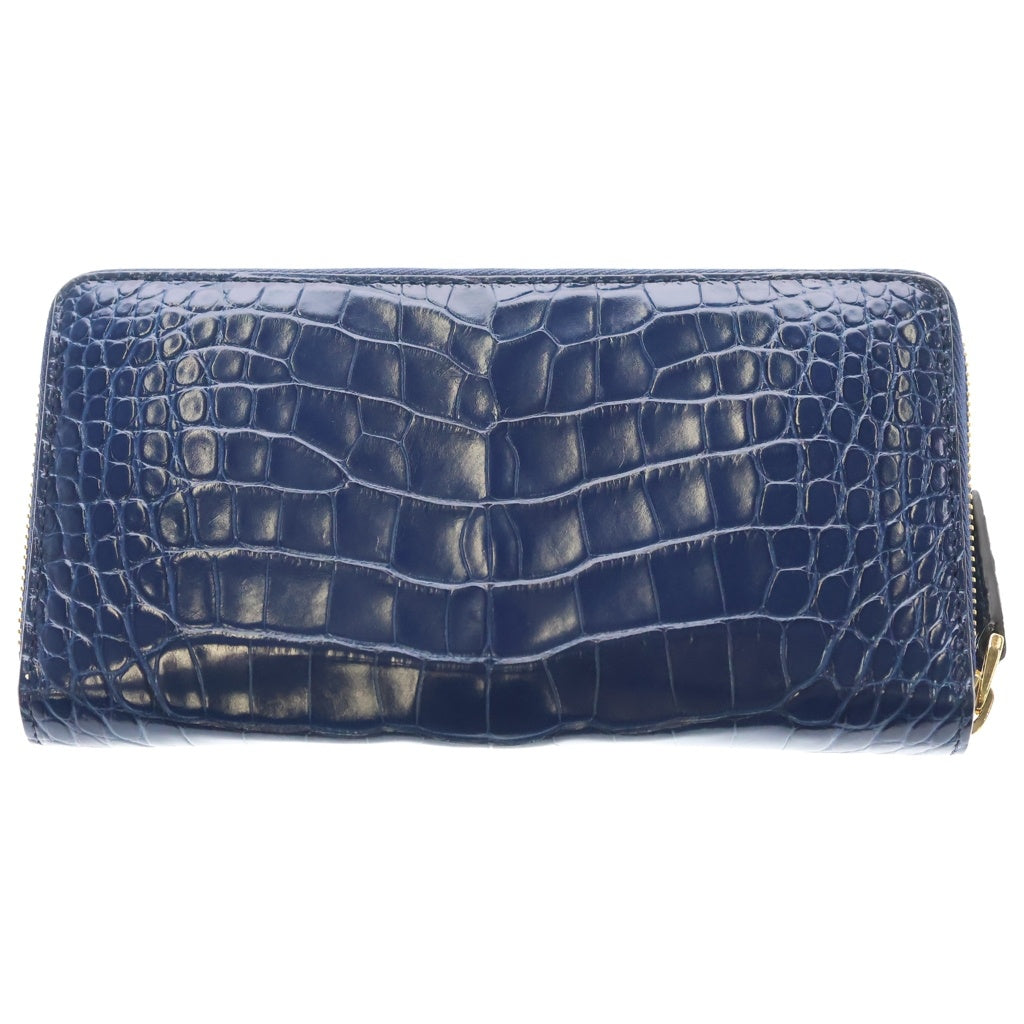 GUCCI(グッチ) CROCODILE ZIP WALLET クロコダイル 長財布 ジップウォレット ダークネイビー レザー レディース