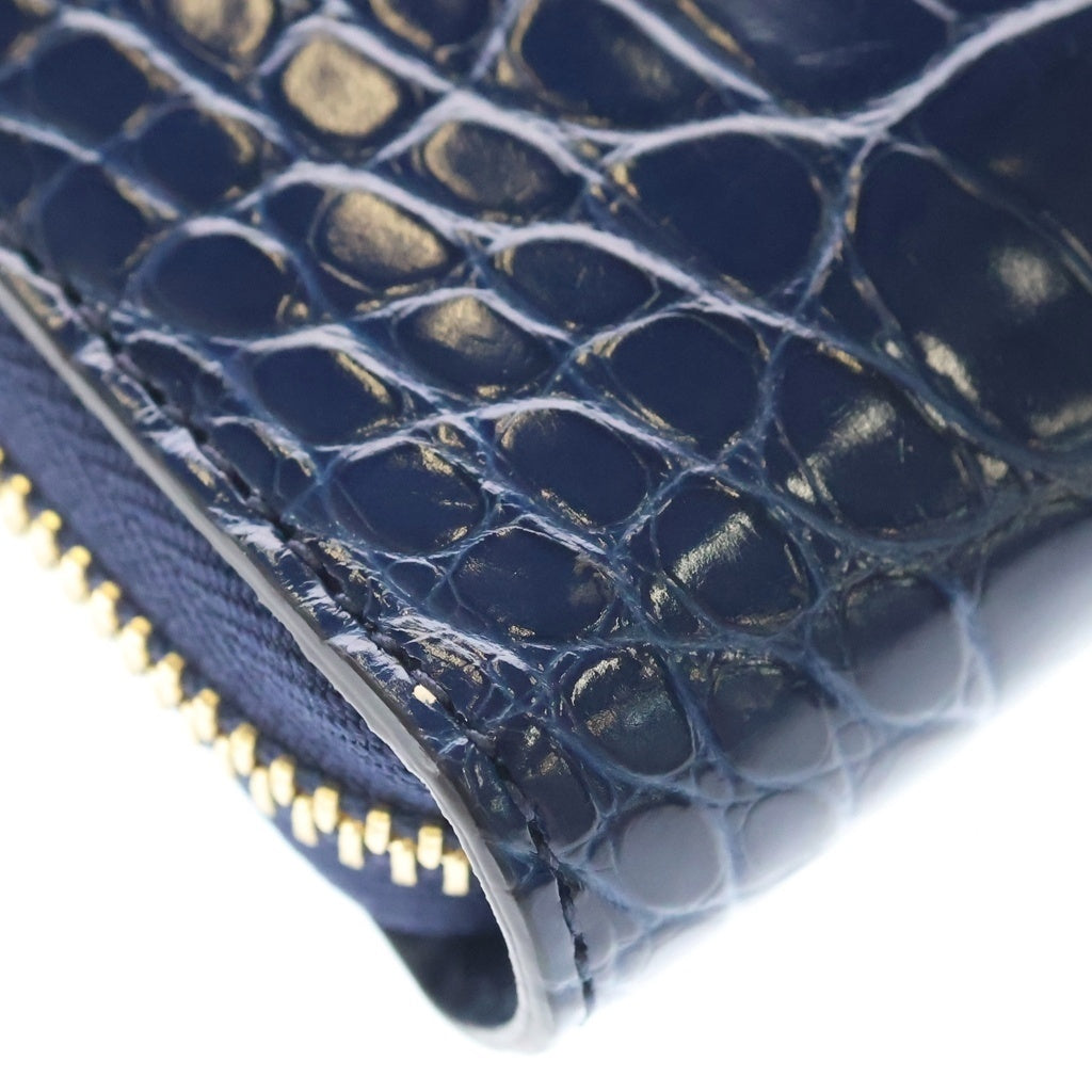 GUCCI(グッチ) CROCODILE ZIP WALLET クロコダイル 長財布 ジップウォレット ダークネイビー レザー レディース