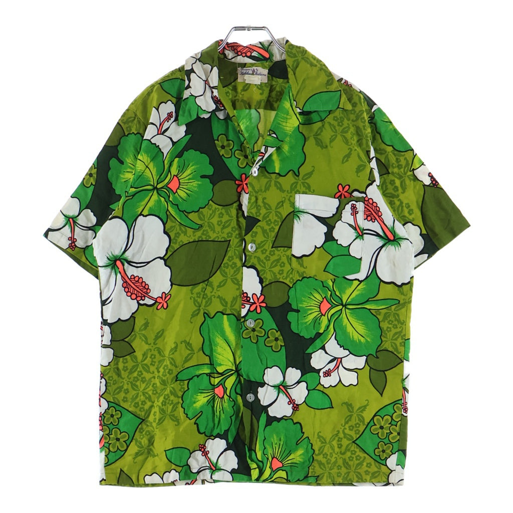 VINTAGE(ヴィンテージ) 70s Hukilau Fashions ハワイアンシャツ アロハシャツ 半袖シャツ コットン グリーン