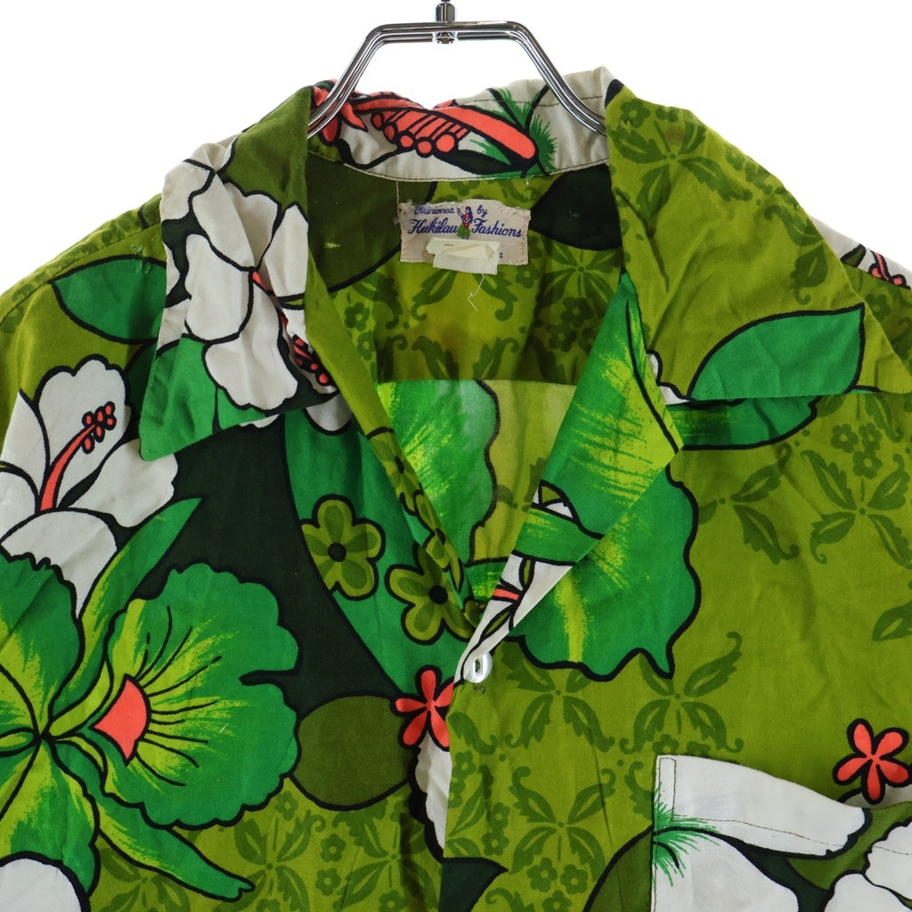 VINTAGE(ヴィンテージ) 70s Hukilau Fashions ハワイアンシャツ アロハシャツ 半袖シャツ コットン グリーン