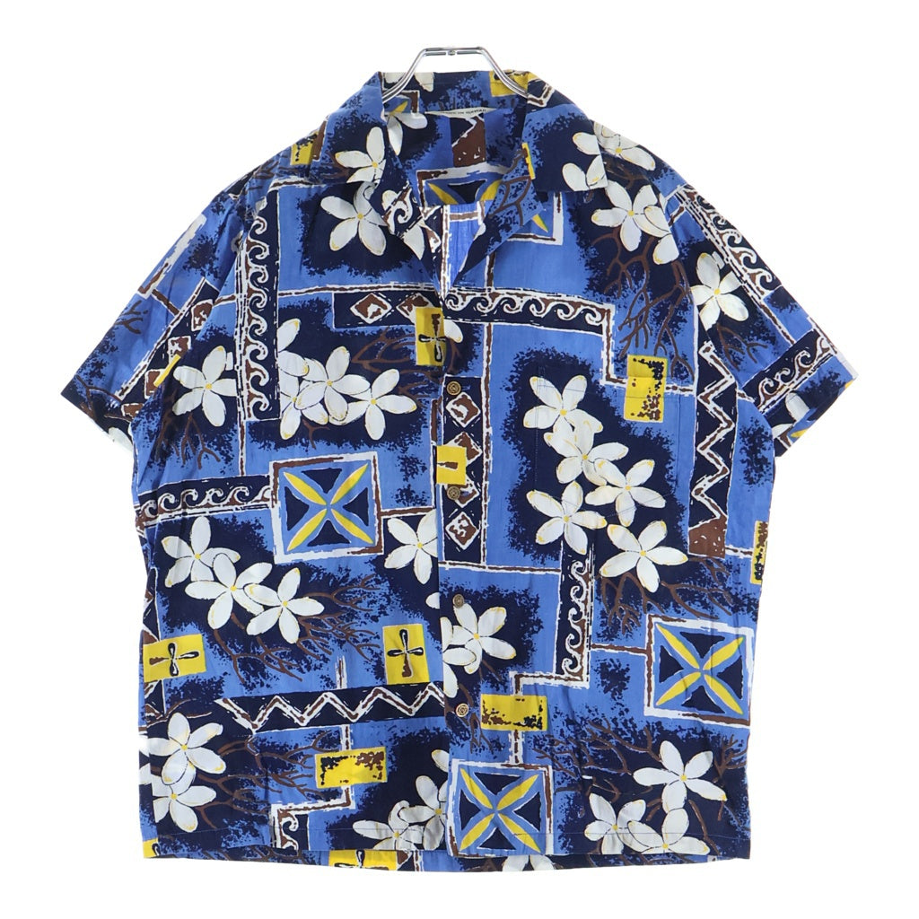 VINTAGE(ヴィンテージ) 60-70s Hawaiian Shirt ハワイアンシャツ アロハシャツ 半袖シャツ HAWAII製 銭ボタン 三角タグ ブルー