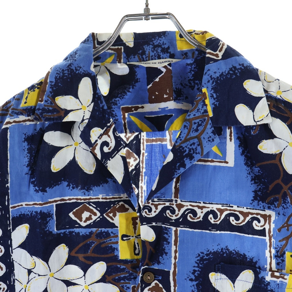 VINTAGE(ヴィンテージ) 60-70s Hawaiian Shirt ハワイアンシャツ アロハシャツ 半袖シャツ HAWAII製 銭ボタン 三角タグ ブルー
