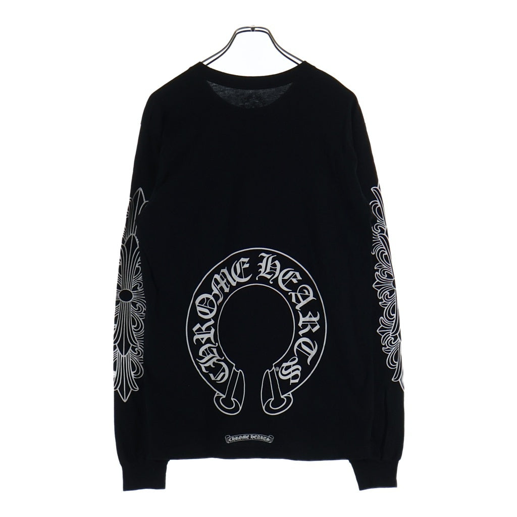 CHROME HEARTS(クロムハーツ) BACK HORSESHOE PRINT LS TEE バックホースシュー 袖フローラル プリント ロングスリーブ 長袖Tシャツ カットソー ブラック