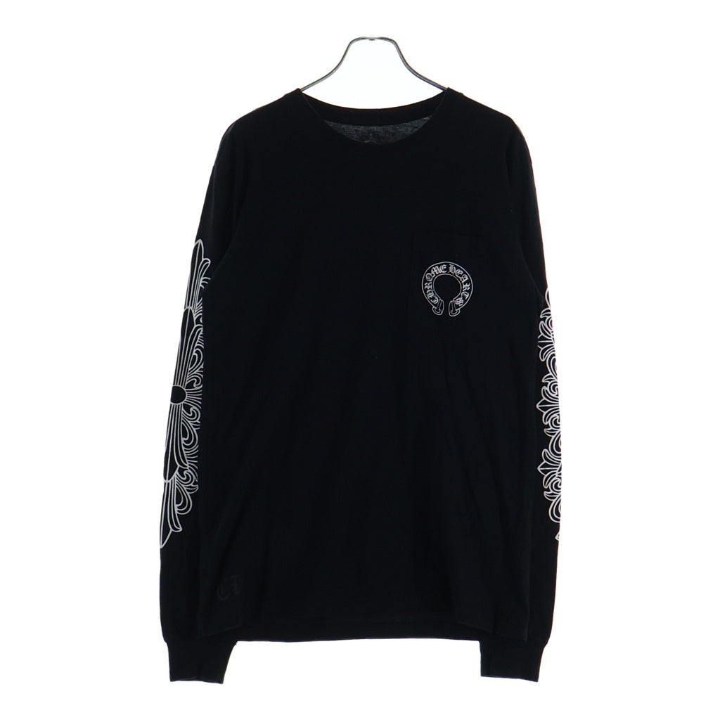 CHROME HEARTS(クロムハーツ) BACK HORSESHOE PRINT LS TEE バックホースシュー 袖フローラル プリント ロングスリーブ 長袖Tシャツ カットソー ブラック