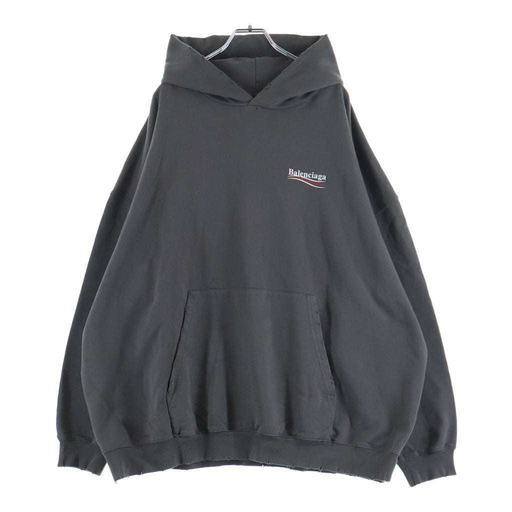 BALENCIAGA(バレンシアガ) 23SS Campaign Logo Hoodie キャンペーンロゴ ダメージ加工 プルオーバースウェットパーカー フーディー グレー 620947 TNVG6
