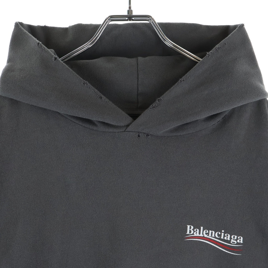 BALENCIAGA(バレンシアガ) 23SS Campaign Logo Hoodie キャンペーンロゴ ダメージ加工 プルオーバースウェットパーカー フーディー グレー 620947 TNVG6