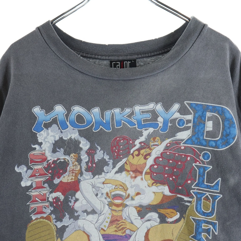 SAINT MICHAEL(セントマイケル) 23AW ×ONE PEACE OP SS TEE LUFFY ワンピース ダメージ加工 半袖Tシャツ グレー SM-A23-0000-027