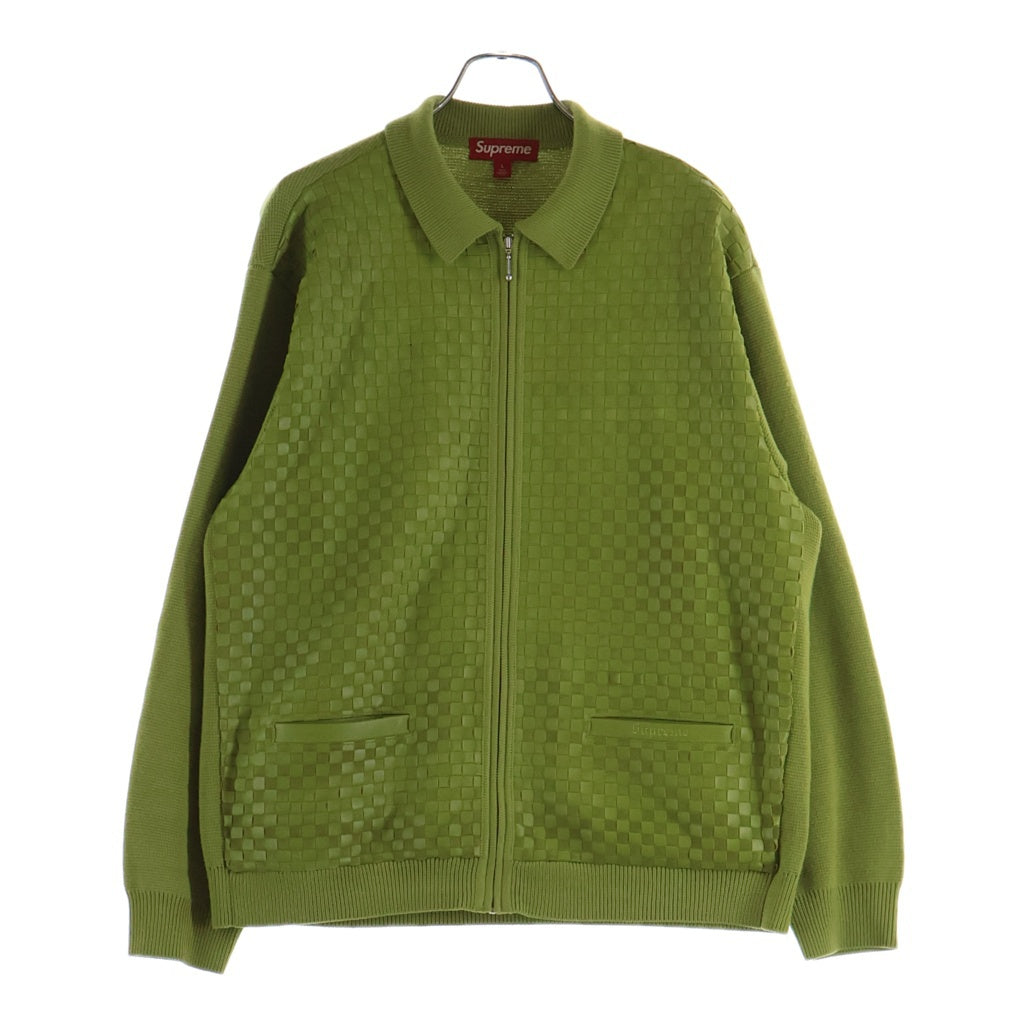 SUPREME(シュプリーム) 24AW Woven Leather Zip Up Cardigan ウーブン レザージップアップカーディガン グリーン