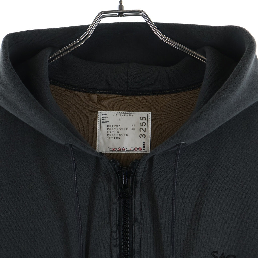 Sacai(サカイ) Sponge Sweat Hoodie ロゴ刺繍 ジップアップスポンジパーカー フーディー グレー 23-03255M
